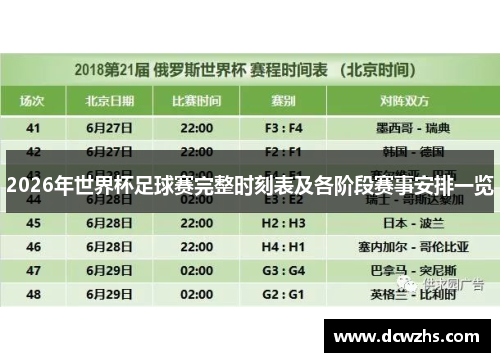 2026年世界杯足球赛完整时刻表及各阶段赛事安排一览